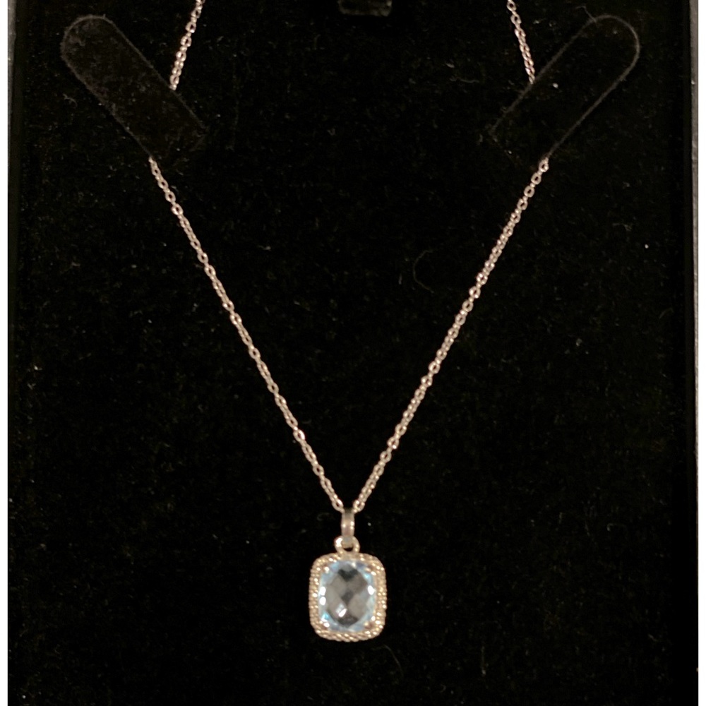 Large Natural Mined Aquamarine/Diamond Cut mount charm necklace.
